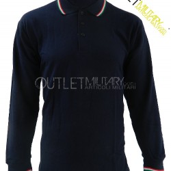 Long sleeve polo with tricolor border navy blue