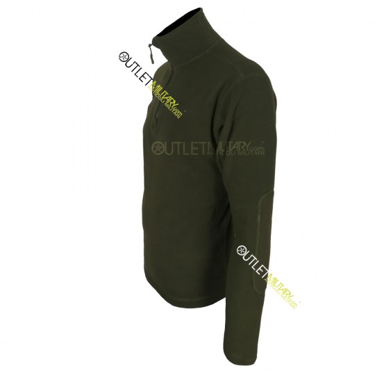 Military Green Fleece Shirt with Reinforcement and Half Zip