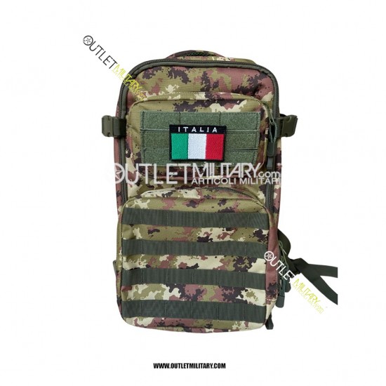 Zaino Militare Tattico Small 30 Litri Vegetato Militare con Bandiera Italia