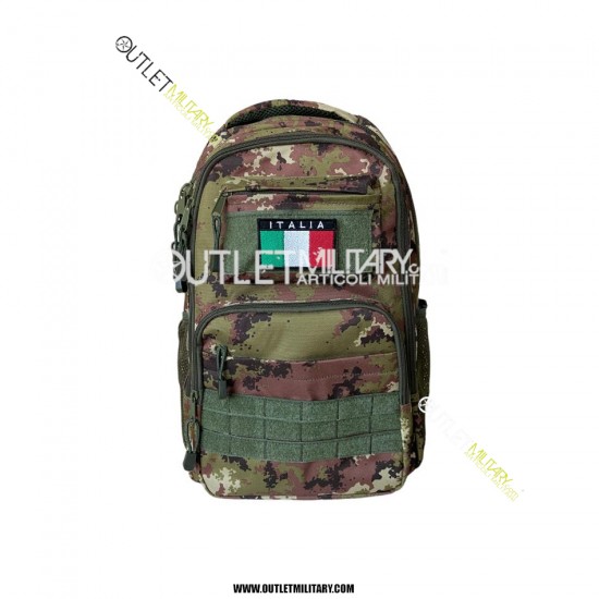 Xsmall Tactical Backpack with Molle 25 Liters Vegetato + Italian Flag velcro patch